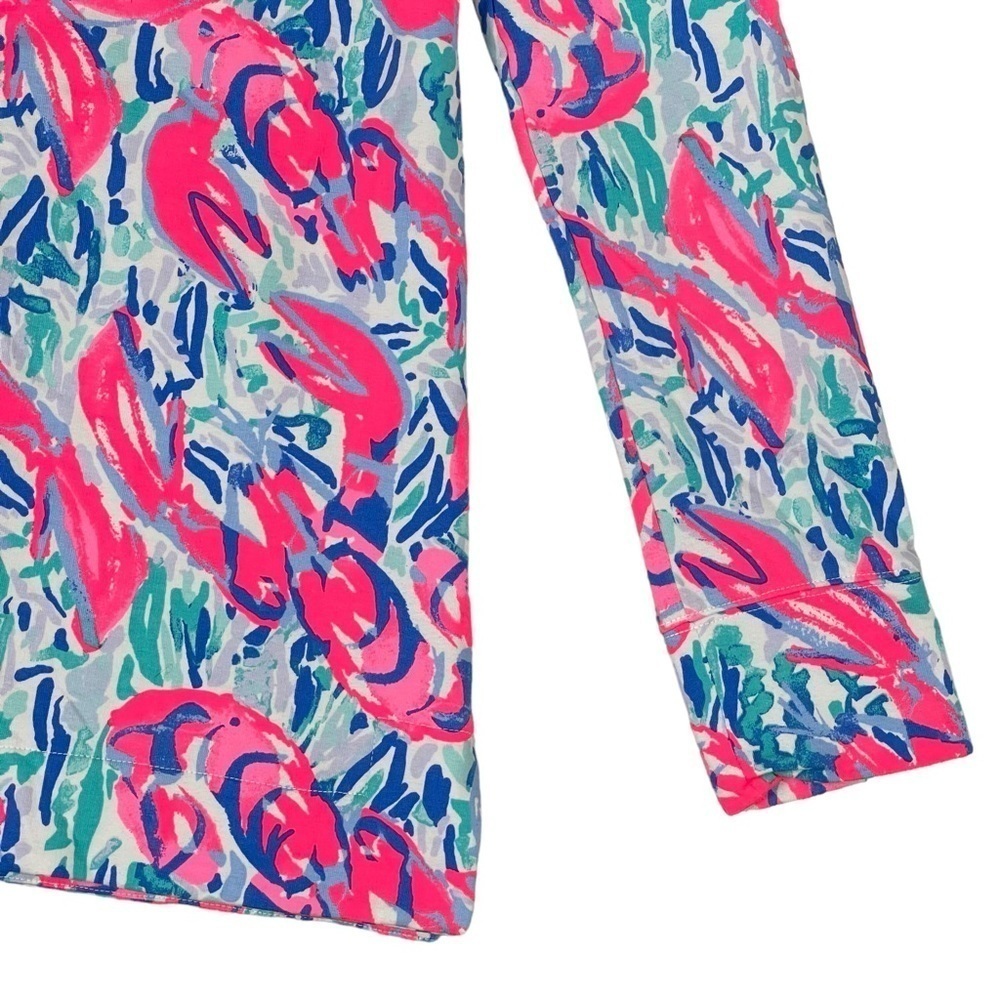 Lilly Pulitzer Popover XS Cosmic Coral Cracked Up Lobster Half Zip Preppy Bright - Picture 12 of 13